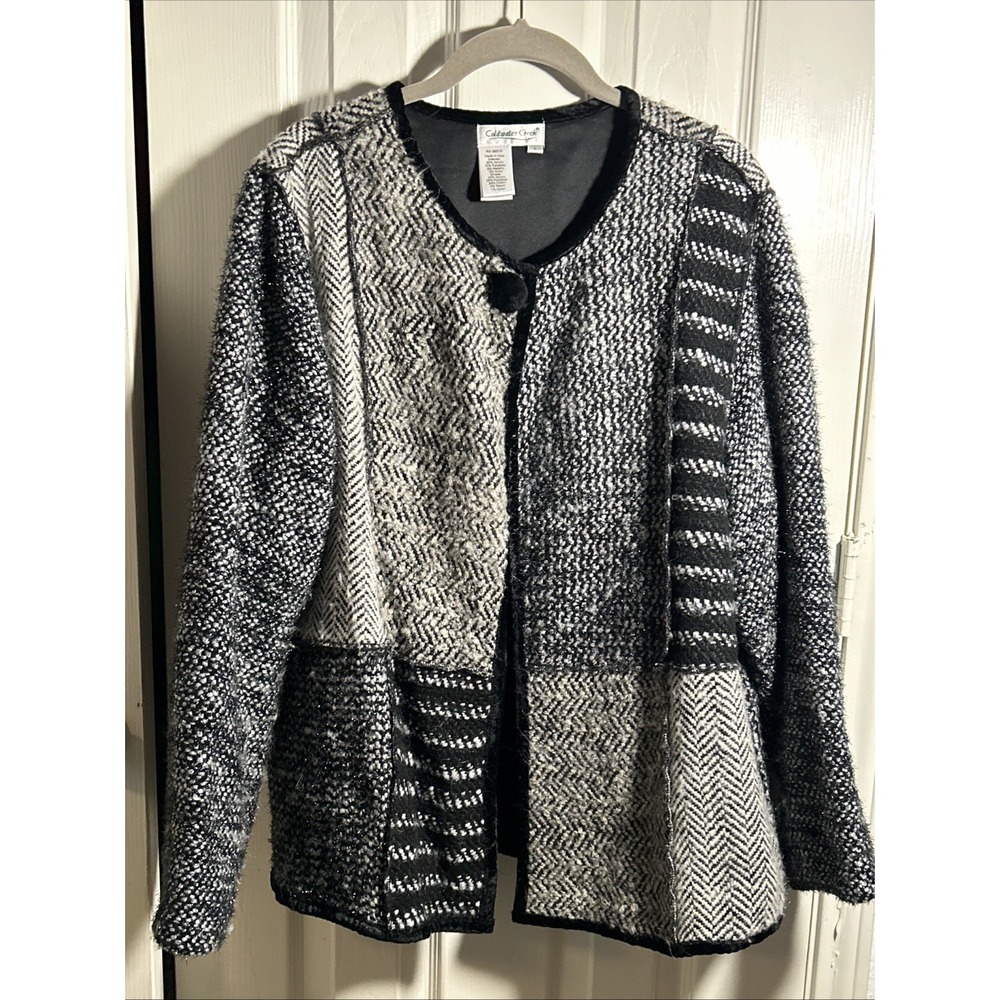 Coldwater Creek Black and White Open Front Blazer Jacket Womans Size L Lined‎